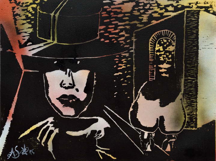 Changes the faces of men (Graffito-Holzschnitt, 2015)