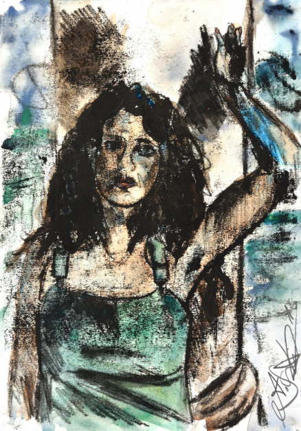 Claudia in green dress (Monotypie, 2016)
